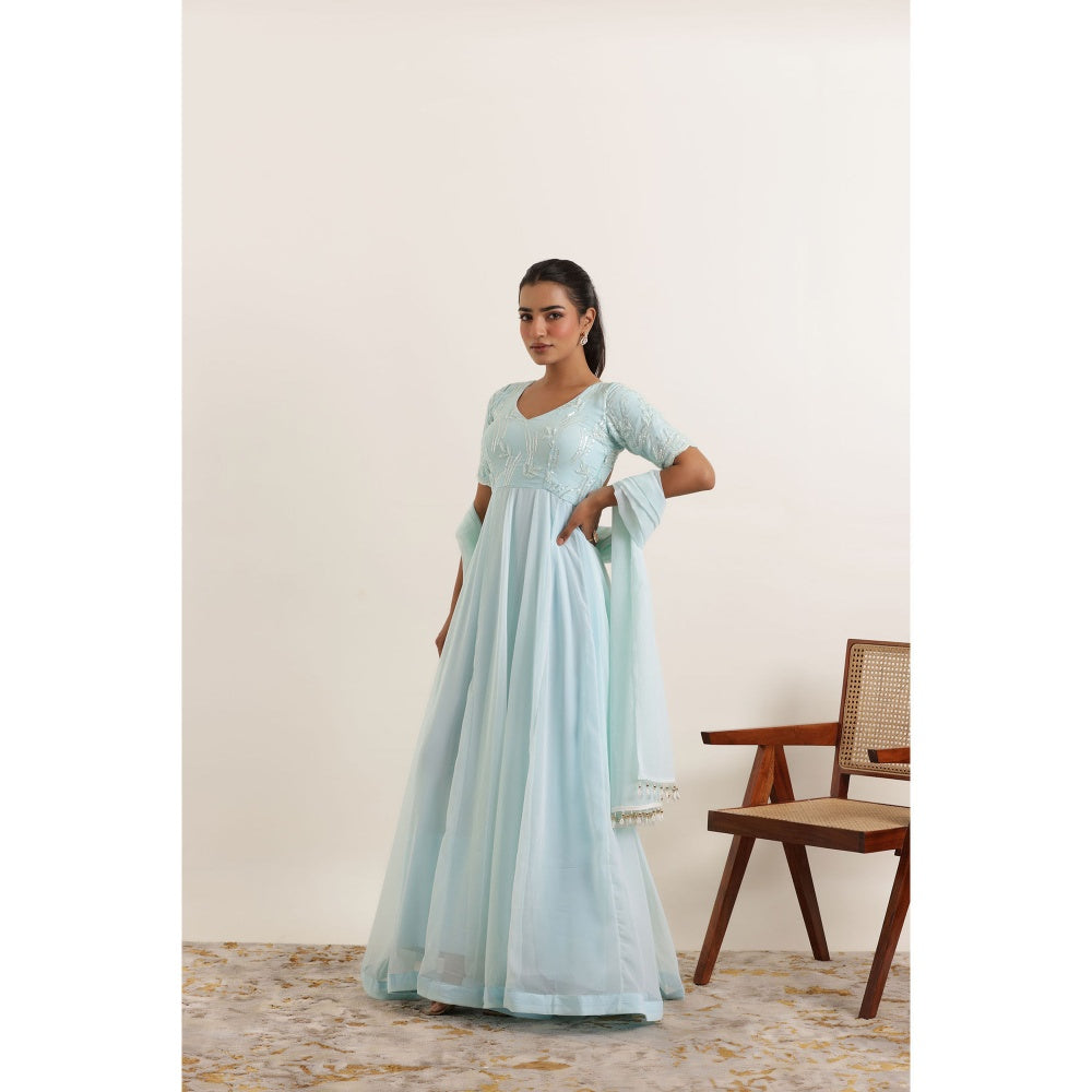 DEASHA INDIA Aavya Light Turquoise Anarkali with Dupatta (Set of 2)