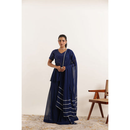 DEASHA INDIA Sitara Blue Kali Sharara with Peplum Kurti and Dupatta (Set of 3)