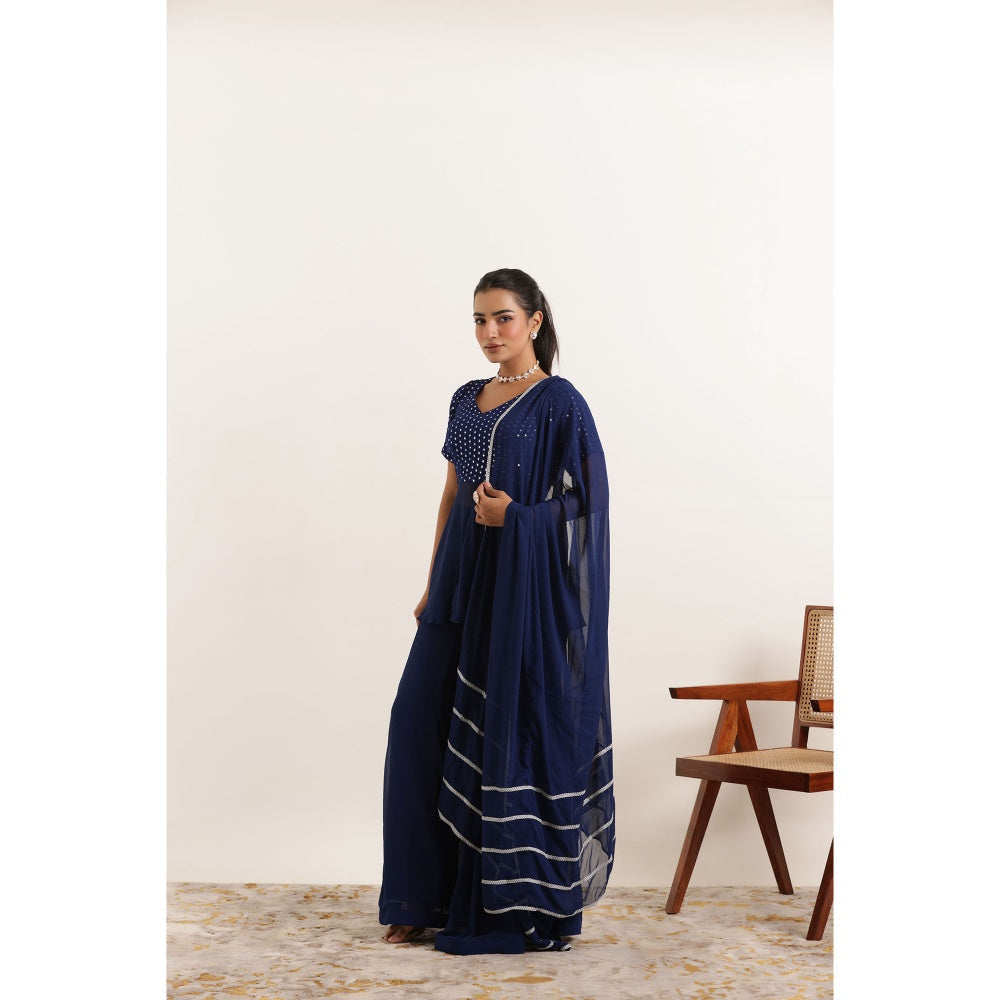 DEASHA INDIA Sitara Blue Kali Sharara with Peplum Kurti and Dupatta (Set of 3)