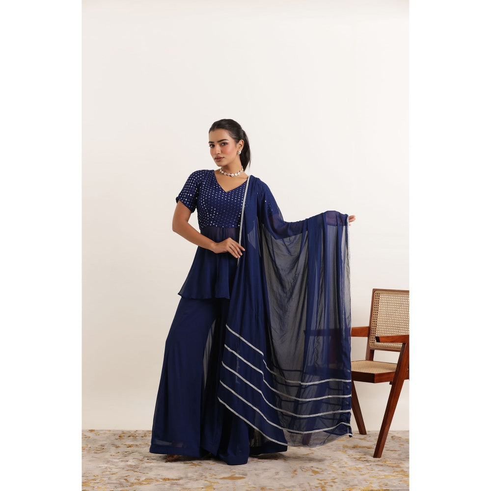 DEASHA INDIA Sitara Blue Kali Sharara with Peplum Kurti and Dupatta (Set of 3)
