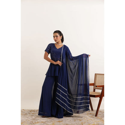 DEASHA INDIA Sitara Blue Kali Sharara with Peplum Kurti and Dupatta (Set of 3)