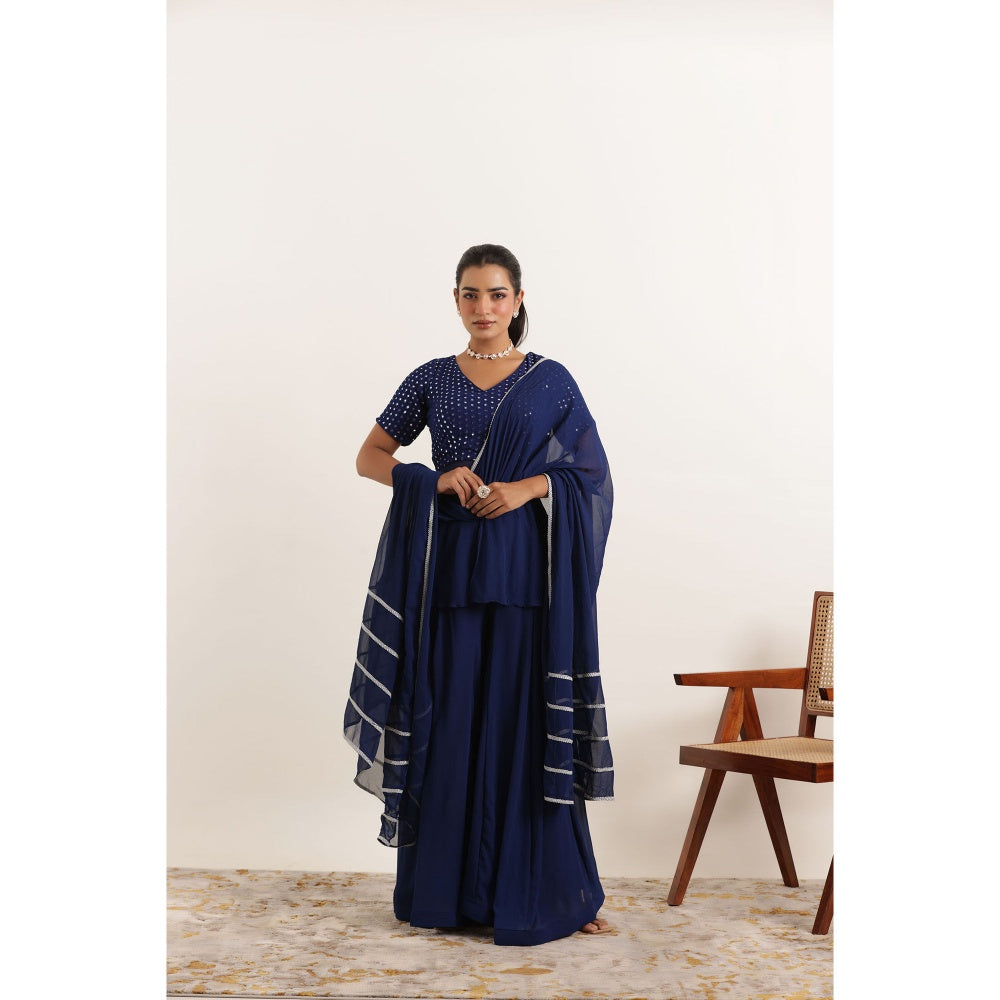 DEASHA INDIA Sitara Blue Kali Sharara with Peplum Kurti and Dupatta (Set of 3)