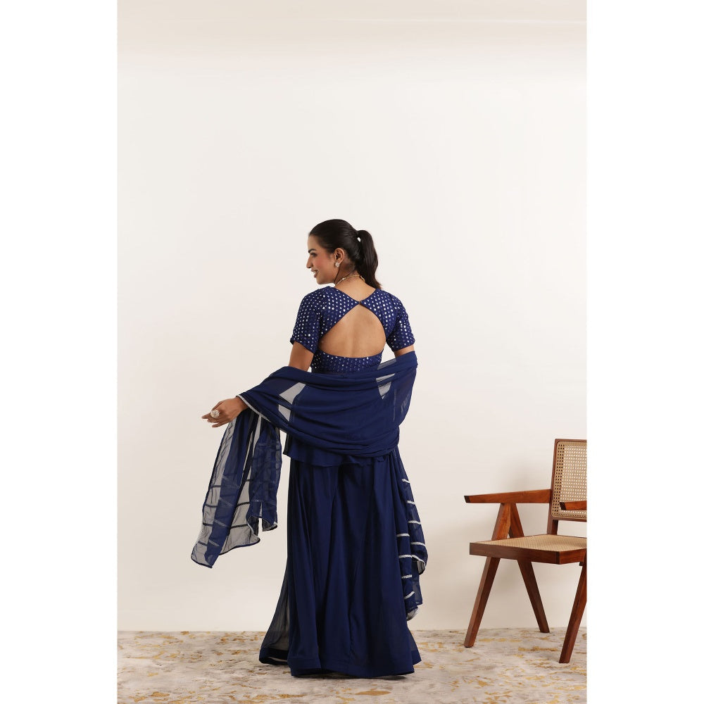 DEASHA INDIA Sitara Blue Kali Sharara with Peplum Kurti and Dupatta (Set of 3)