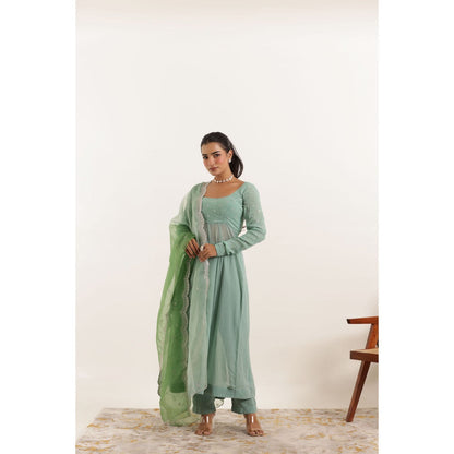 DEASHA INDIA Aarini Green Anarkali Set (Set of 3)