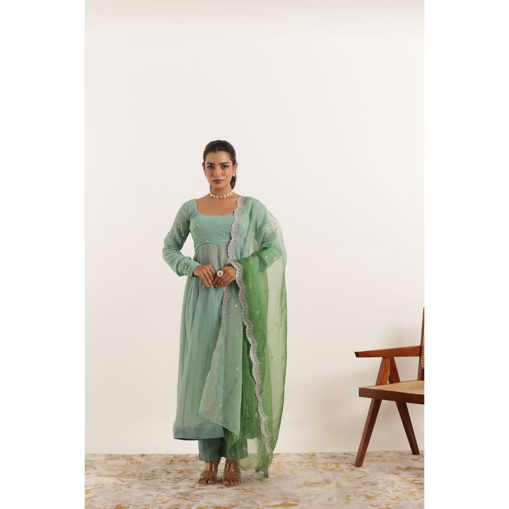 DEASHA INDIA Aarini Green Anarkali Set (Set of 3)