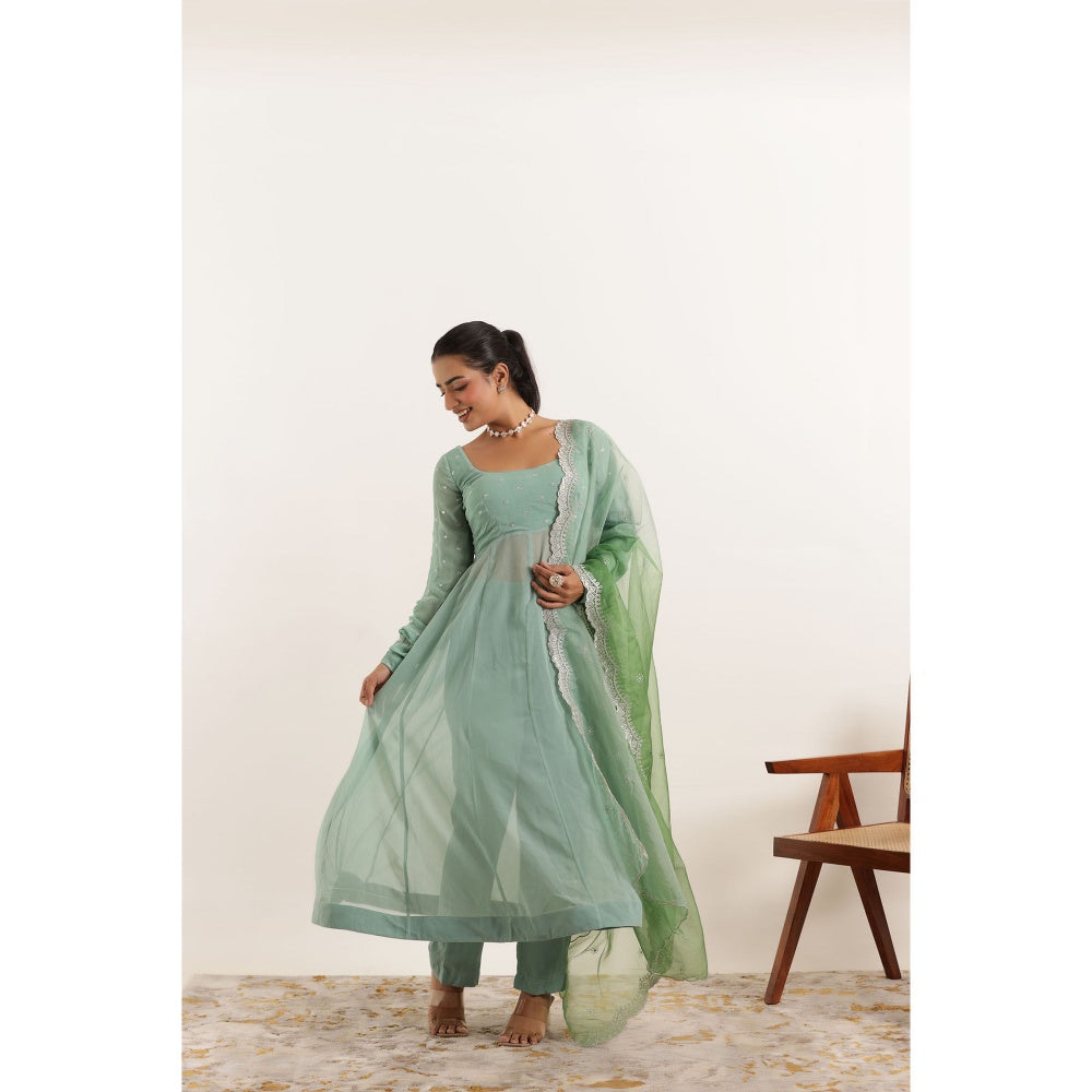 DEASHA INDIA Aarini Green Anarkali Set (Set of 3)