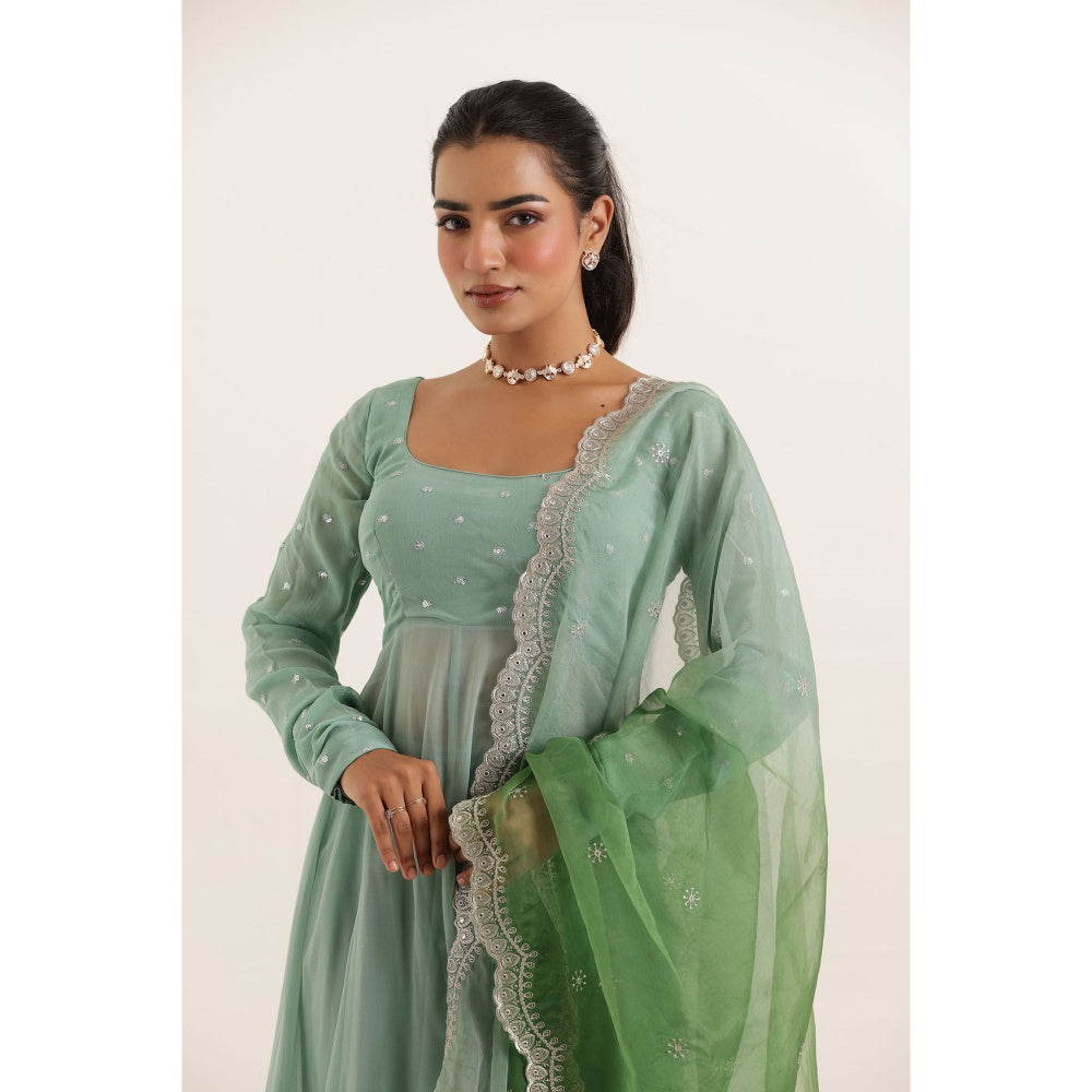 DEASHA INDIA Aarini Green Anarkali Set (Set of 3)