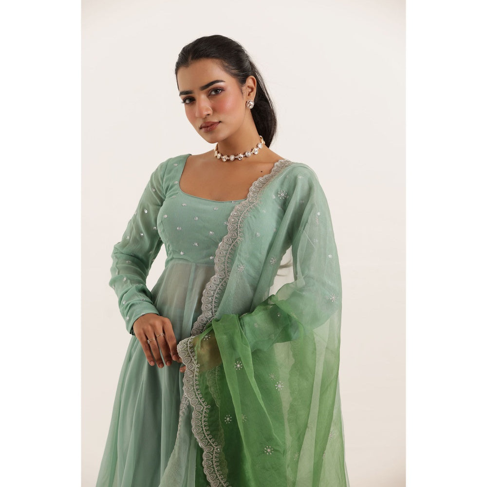 DEASHA INDIA Aarini Green Anarkali Set (Set of 3)