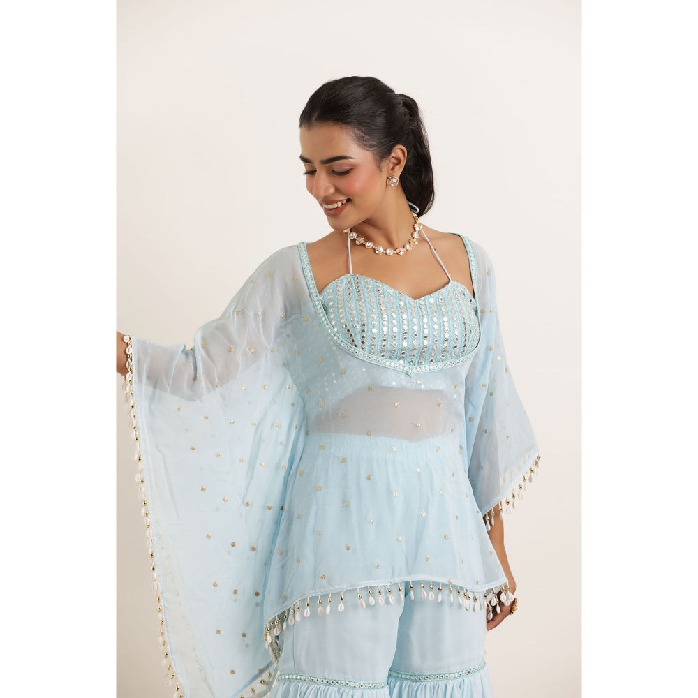 DEASHA INDIA Arya Powder Blue Kaftan Style Top with Sharara and Bustier (Set of 3)