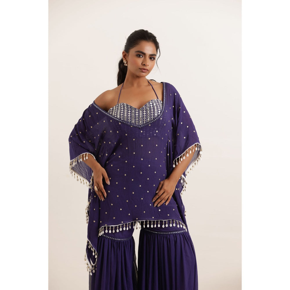 DEASHA INDIA Adri Cyber Grape Kaftan Style Top with Sharara and Bustier (Set of 3)