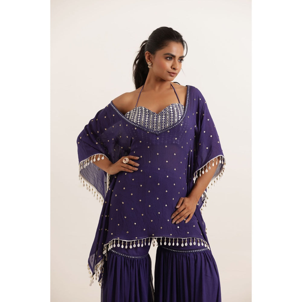 DEASHA INDIA Adri Cyber Grape Kaftan Style Top with Sharara and Bustier (Set of 3)