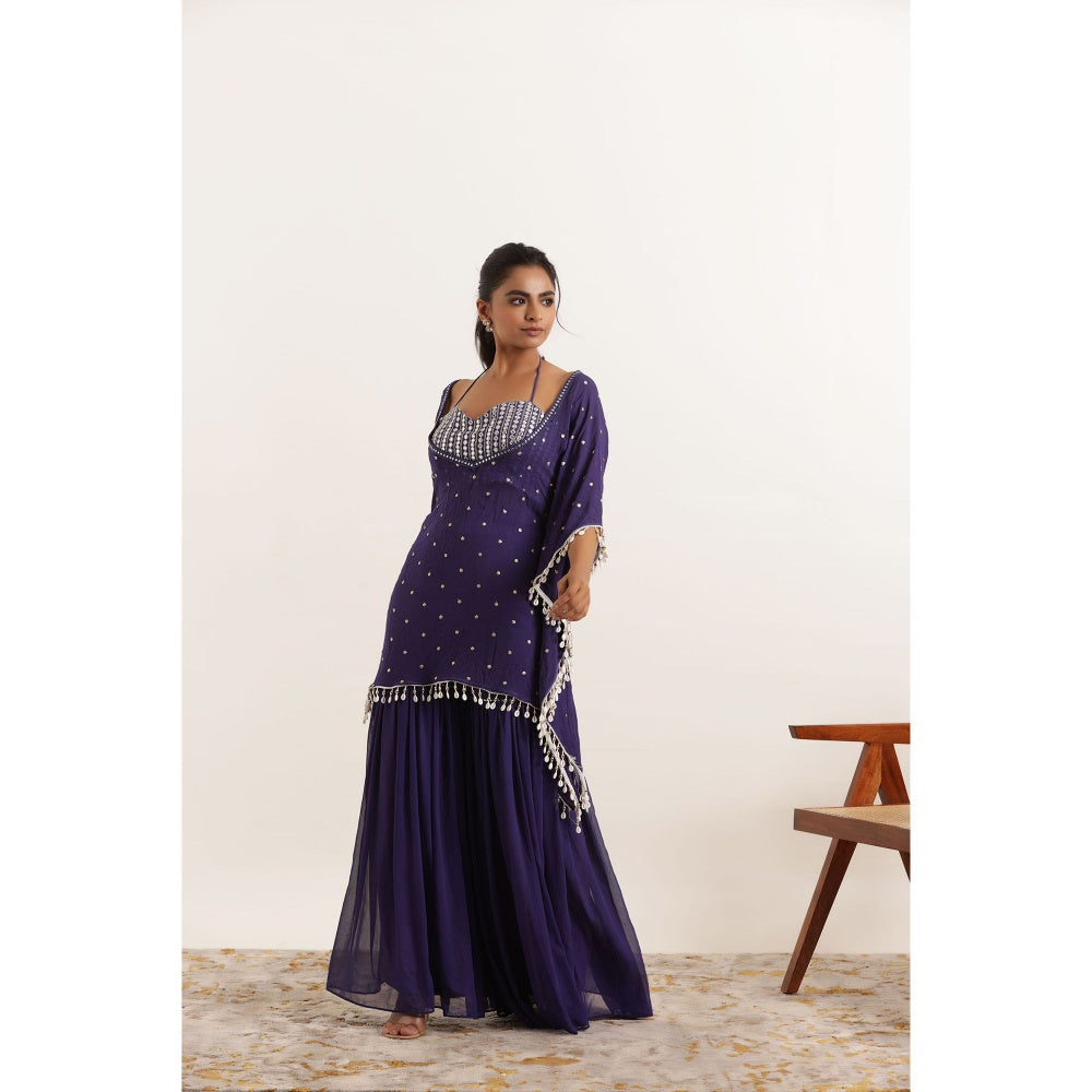DEASHA INDIA Adri Cyber Grape Kaftan Style Top with Sharara and Bustier (Set of 3)