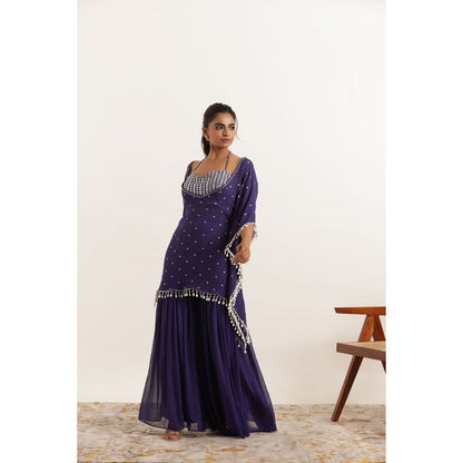 DEASHA INDIA Adri Cyber Grape Kaftan Style Top with Sharara and Bustier (Set of 3)