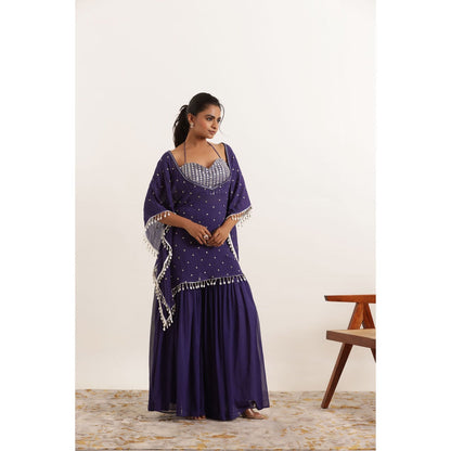 DEASHA INDIA Adri Cyber Grape Kaftan Style Top with Sharara and Bustier (Set of 3)