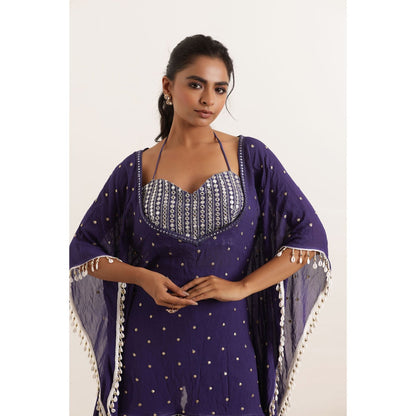 DEASHA INDIA Adri Cyber Grape Kaftan Style Top with Sharara and Bustier (Set of 3)