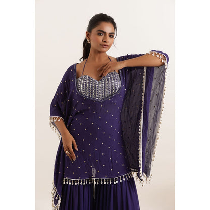 DEASHA INDIA Adri Cyber Grape Kaftan Style Top with Sharara and Bustier (Set of 3)
