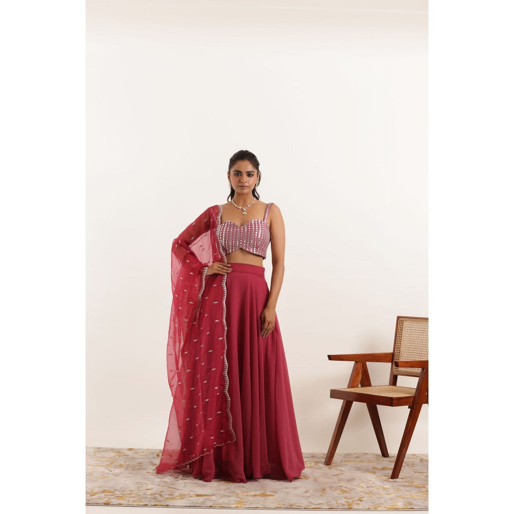 DEASHA INDIA Asha Mystic Maroon Detailed Lehenga with Blouse and Dupatta (Set of 3)