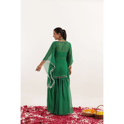 DEASHA INDIA Ramya Green Mothra Kaftan Style Top with Sharara and Bustier (Set of 3)