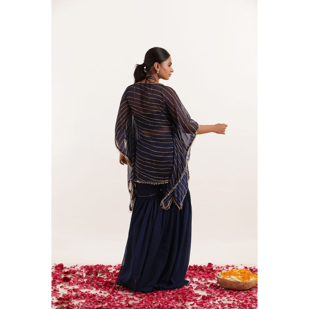 DEASHA INDIA Kiara Navy Blue Leheriya Kaftan Style Top with Sharara and Bustier (Set of 3)