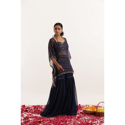 DEASHA INDIA Kiara Navy Blue Leheriya Kaftan Style Top with Sharara and Bustier (Set of 3)