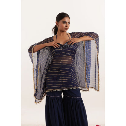 DEASHA INDIA Kiara Navy Blue Leheriya Kaftan Style Top with Sharara and Bustier (Set of 3)