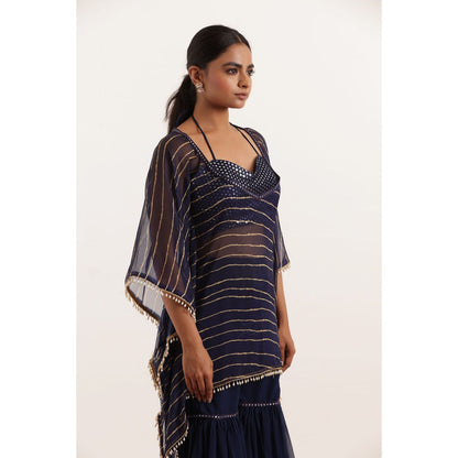 DEASHA INDIA Kiara Navy Blue Leheriya Kaftan Style Top with Sharara and Bustier (Set of 3)