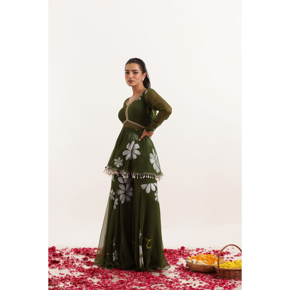 DEASHA INDIA Veda Green Hand Painted Floral Co-Ord (Set of 2)