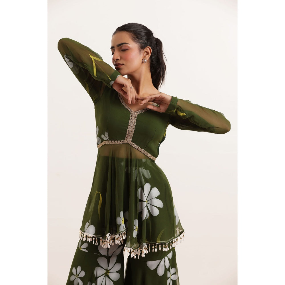DEASHA INDIA Veda Green Hand Painted Floral Co-Ord (Set of 2)