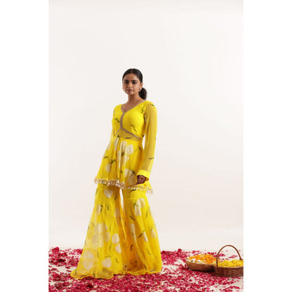 DEASHA INDIA Lehar Yellow Hand Painted Floral Coord Set (Set of 2)
