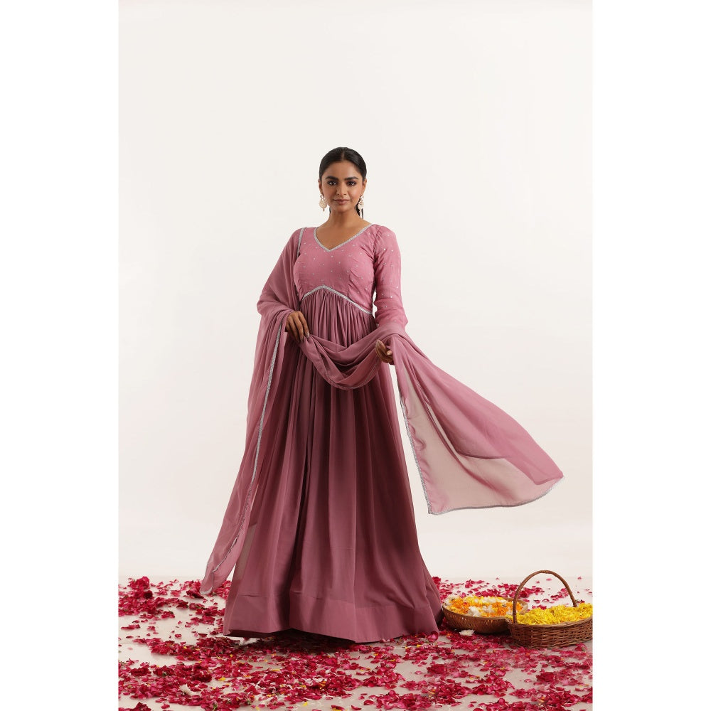 DEASHA INDIA Dhara Mauve Mirror Work Anarkali with Dupatta (Set of 2)