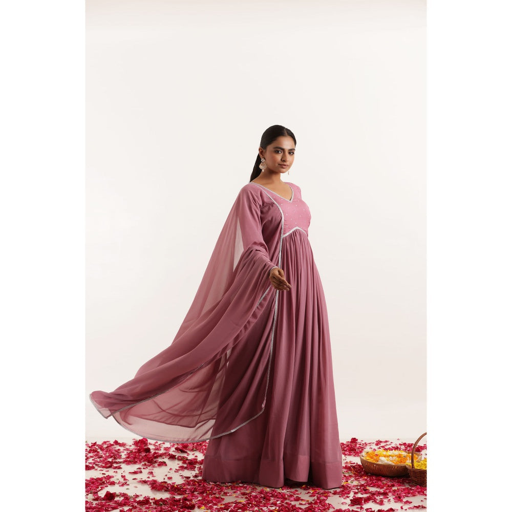 DEASHA INDIA Dhara Mauve Mirror Work Anarkali with Dupatta (Set of 2)