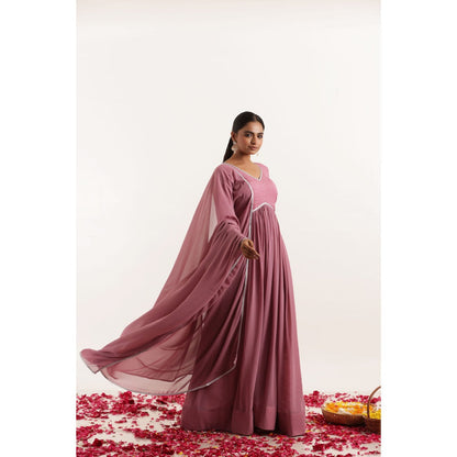 DEASHA INDIA Dhara Mauve Mirror Work Anarkali with Dupatta (Set of 2)