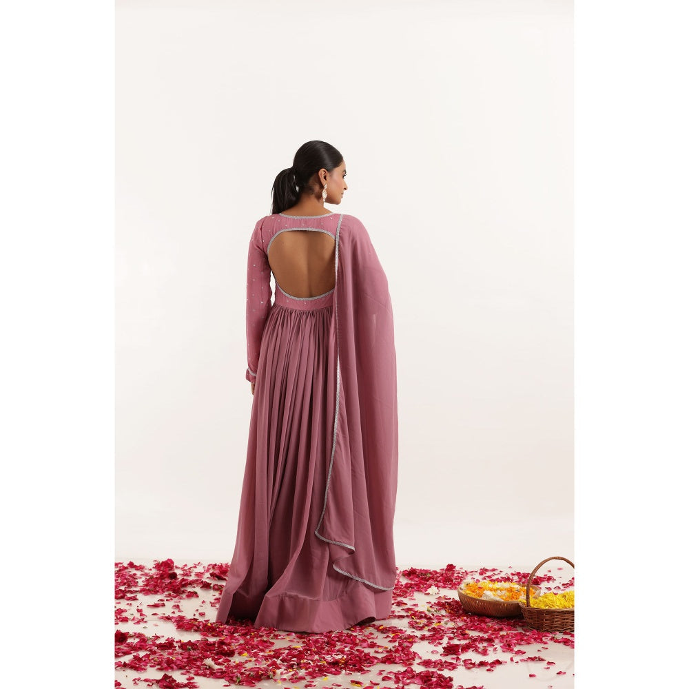 DEASHA INDIA Dhara Mauve Mirror Work Anarkali with Dupatta (Set of 2)