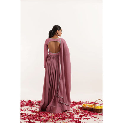 DEASHA INDIA Dhara Mauve Mirror Work Anarkali with Dupatta (Set of 2)