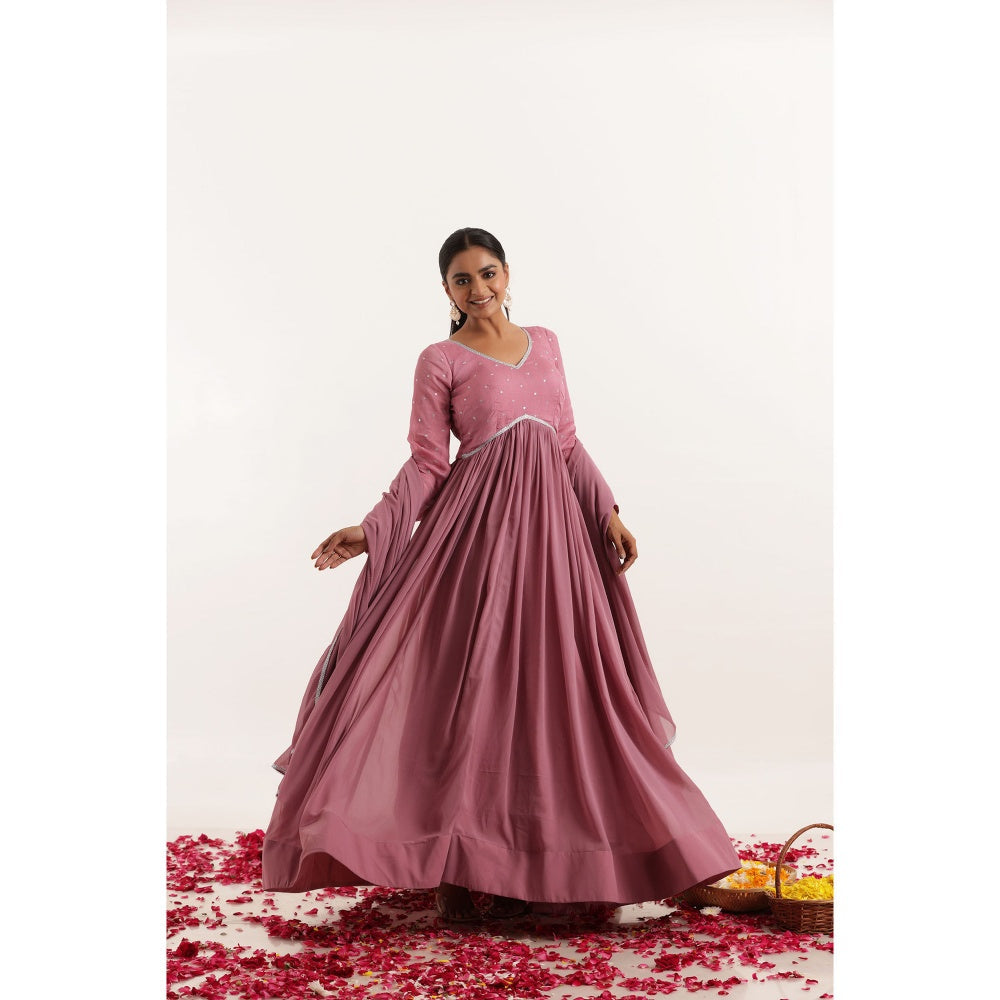 DEASHA INDIA Dhara Mauve Mirror Work Anarkali with Dupatta (Set of 2)