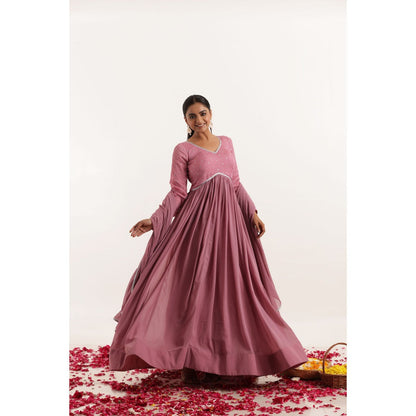 DEASHA INDIA Dhara Mauve Mirror Work Anarkali with Dupatta (Set of 2)