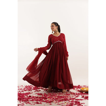 DEASHA INDIA Inaya Red Mirror Work Anarkali with Dupatta (Set of 2)