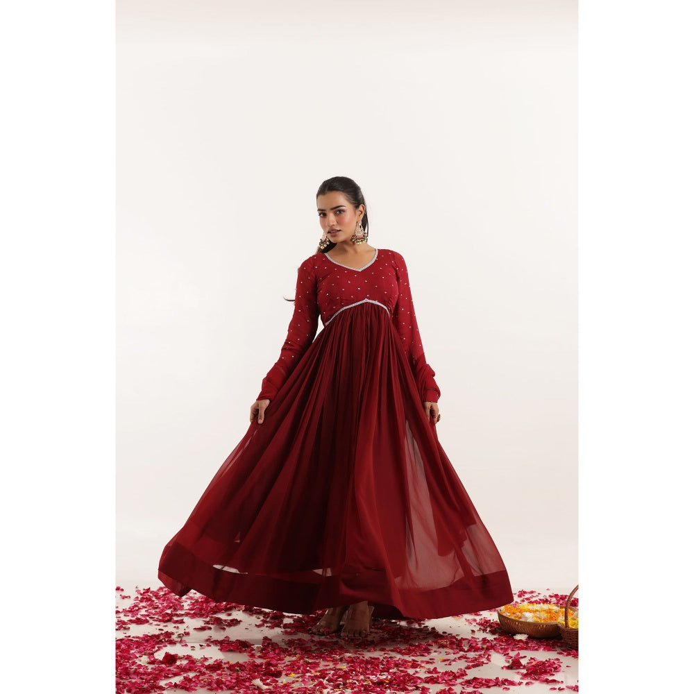 DEASHA INDIA Inaya Red Mirror Work Anarkali with Dupatta (Set of 2)