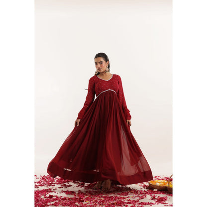 DEASHA INDIA Inaya Red Mirror Work Anarkali with Dupatta (Set of 2)