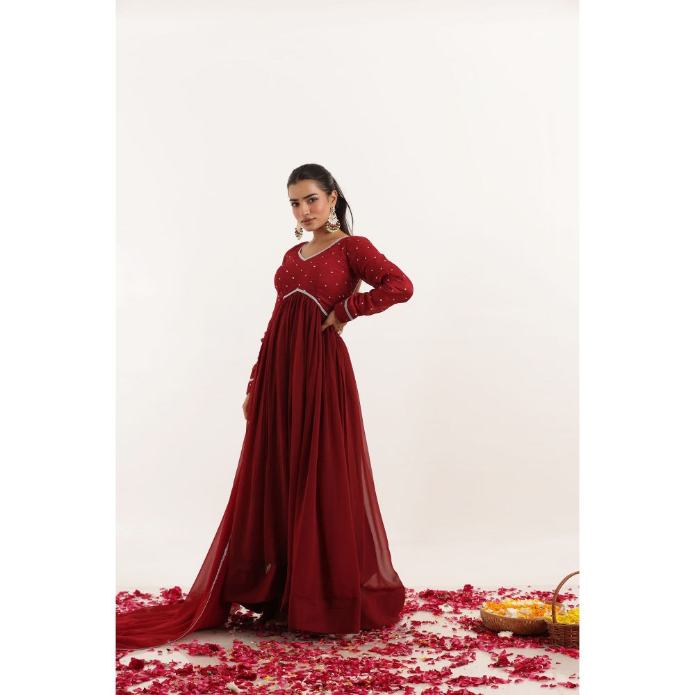 DEASHA INDIA Inaya Red Mirror Work Anarkali with Dupatta (Set of 2)