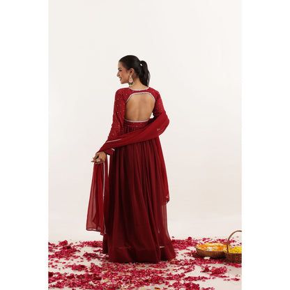 DEASHA INDIA Inaya Red Mirror Work Anarkali with Dupatta (Set of 2)