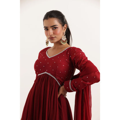 DEASHA INDIA Inaya Red Mirror Work Anarkali with Dupatta (Set of 2)