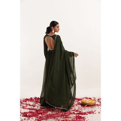 DEASHA INDIA Shakti Dark Olive Lace Work Anarkali with Dupatta (Set of 2)