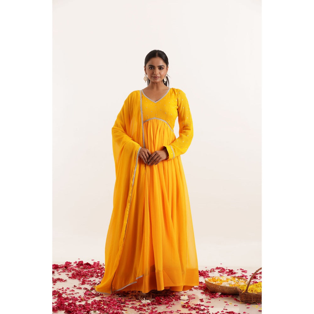DEASHA INDIA Pari Yellow Lace Work Anarkali with Dupatta (Set of 2)