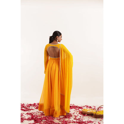 DEASHA INDIA Pari Yellow Lace Work Anarkali with Dupatta (Set of 2)