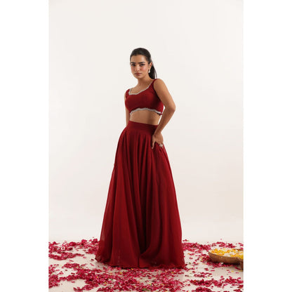 DEASHA INDIA Noor Red Detailed Lehenga with Blouse and Dupatta (Set of 3)