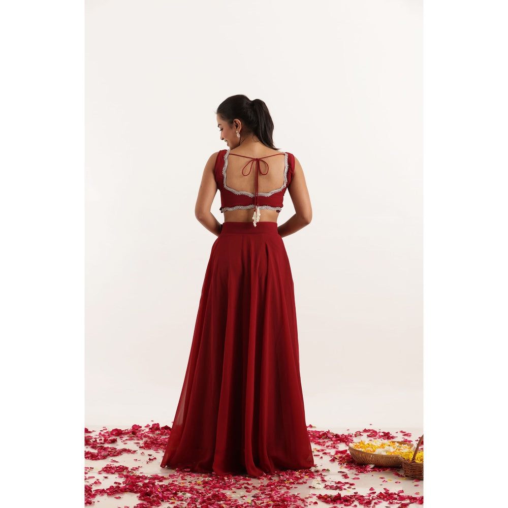 DEASHA INDIA Noor Red Detailed Lehenga with Blouse and Dupatta (Set of 3)