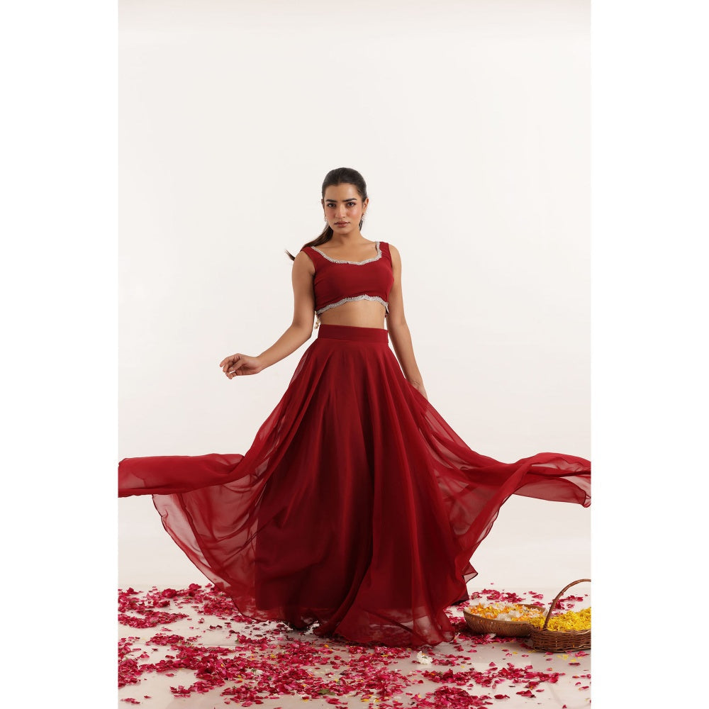 DEASHA INDIA Noor Red Detailed Lehenga with Blouse and Dupatta (Set of 3)