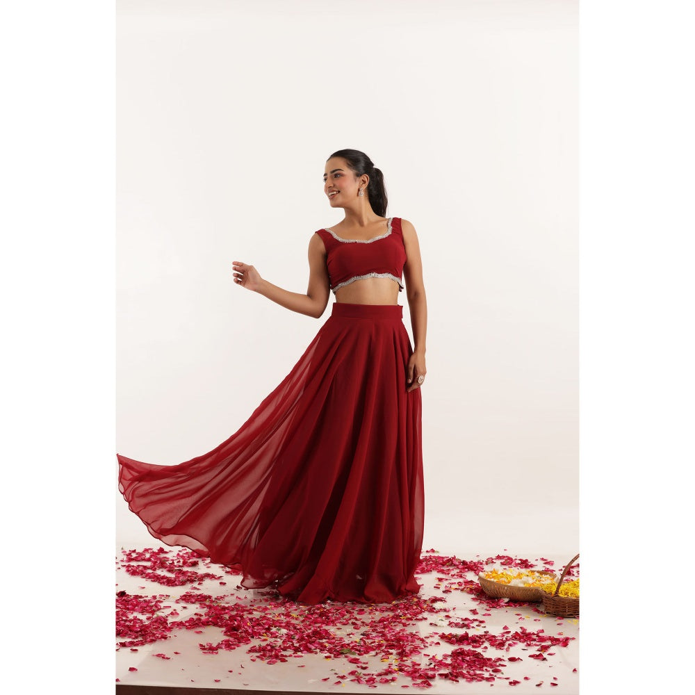 DEASHA INDIA Noor Red Detailed Lehenga with Blouse and Dupatta (Set of 3)