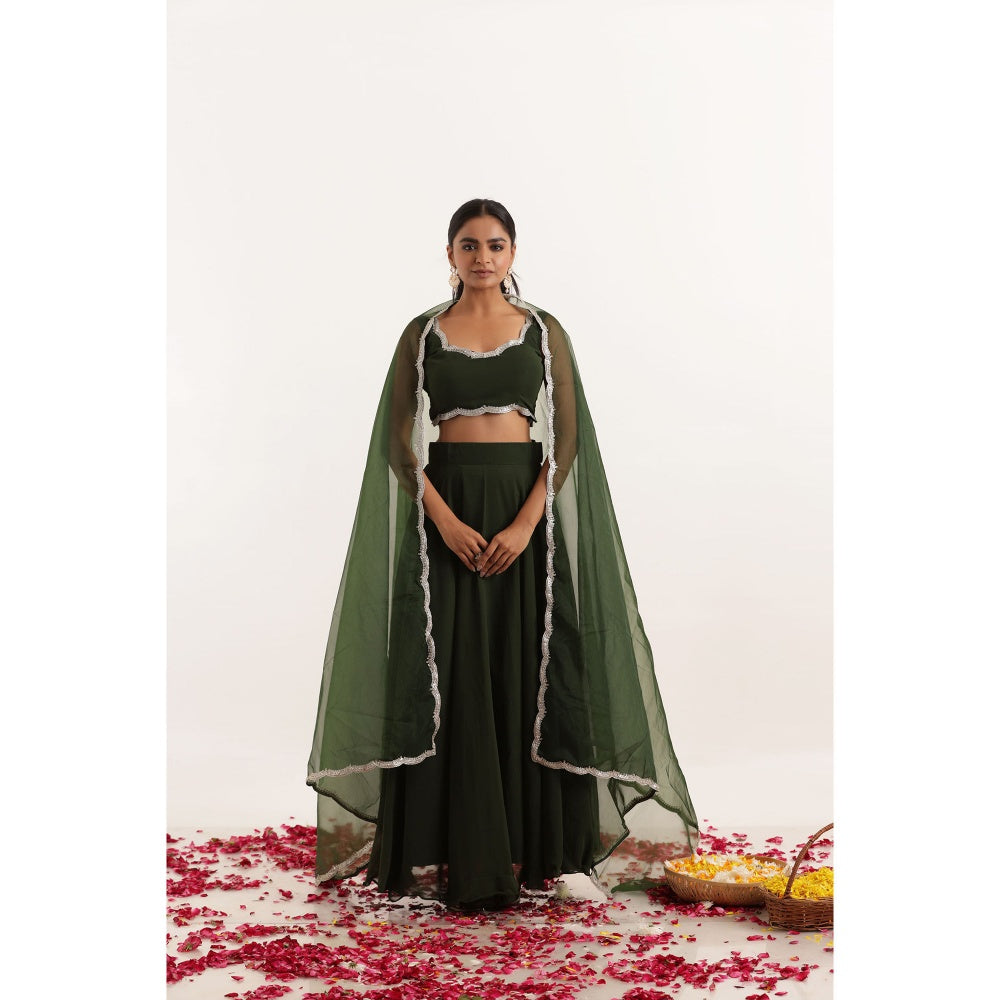 DEASHA INDIA Sitara Dark Green Detailed Lehenga with Blouse and Dupatta (Set of 3)